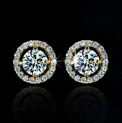 Luxury White Zirconia Stud Earrings Gold Color