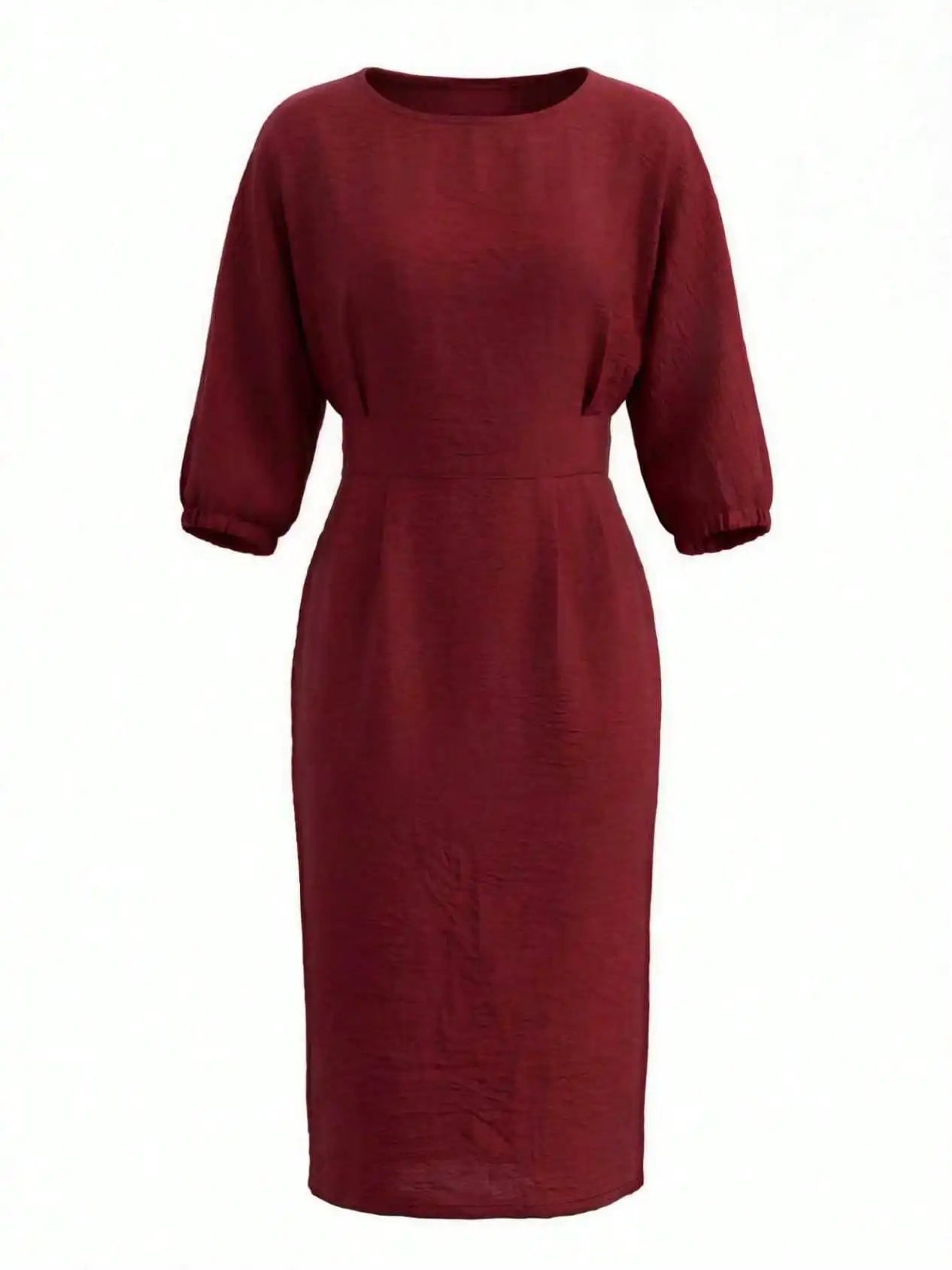 Elegant Red Midi Dress with Side Pockets
