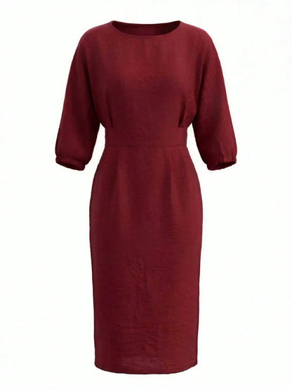 Elegant Red Midi Dress with Side Pockets