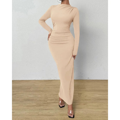 Elegant Ruched Long Sleeve Maxi Dress