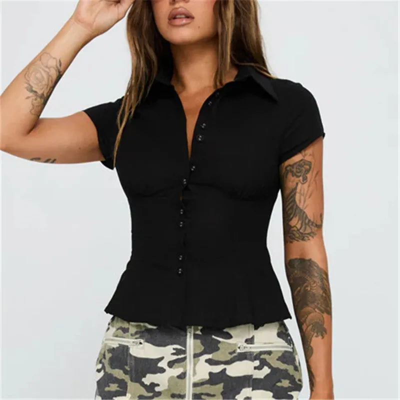 Women Button-up Shirt Slim Fit Blouse