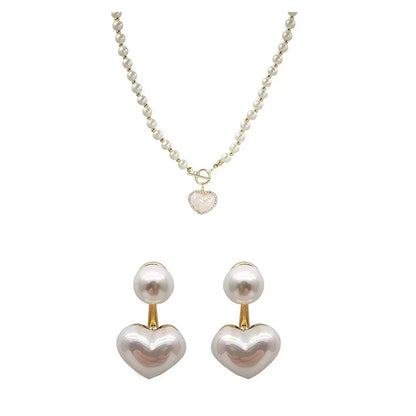 Elegant Pearl Necklace Heart Pendant  Imitation Pearls