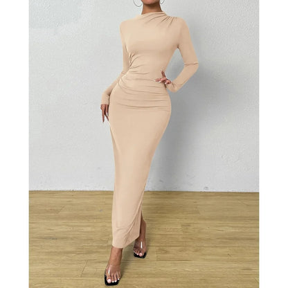Elegant Ruched Long Sleeve Maxi Dress