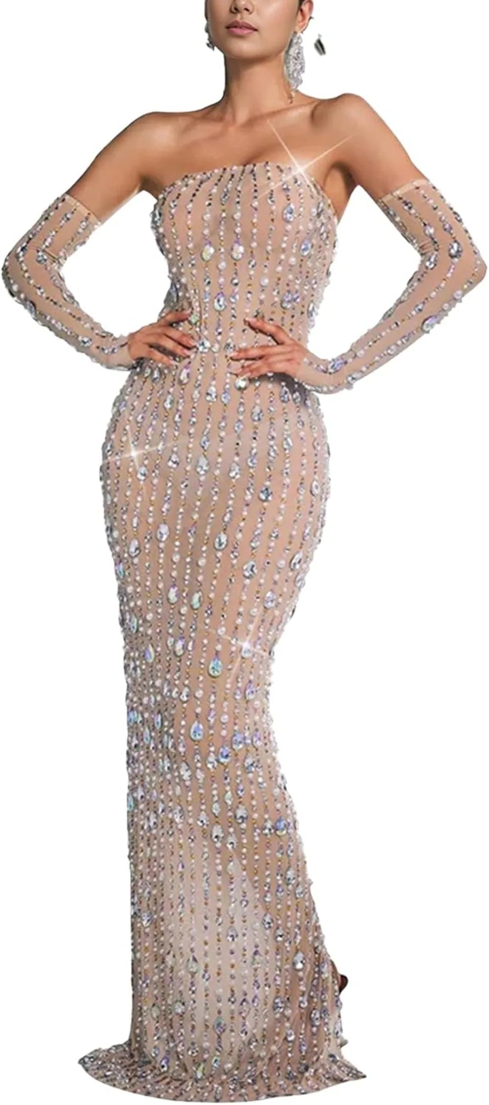 Women's See Through Sequined Rhinestone Dress