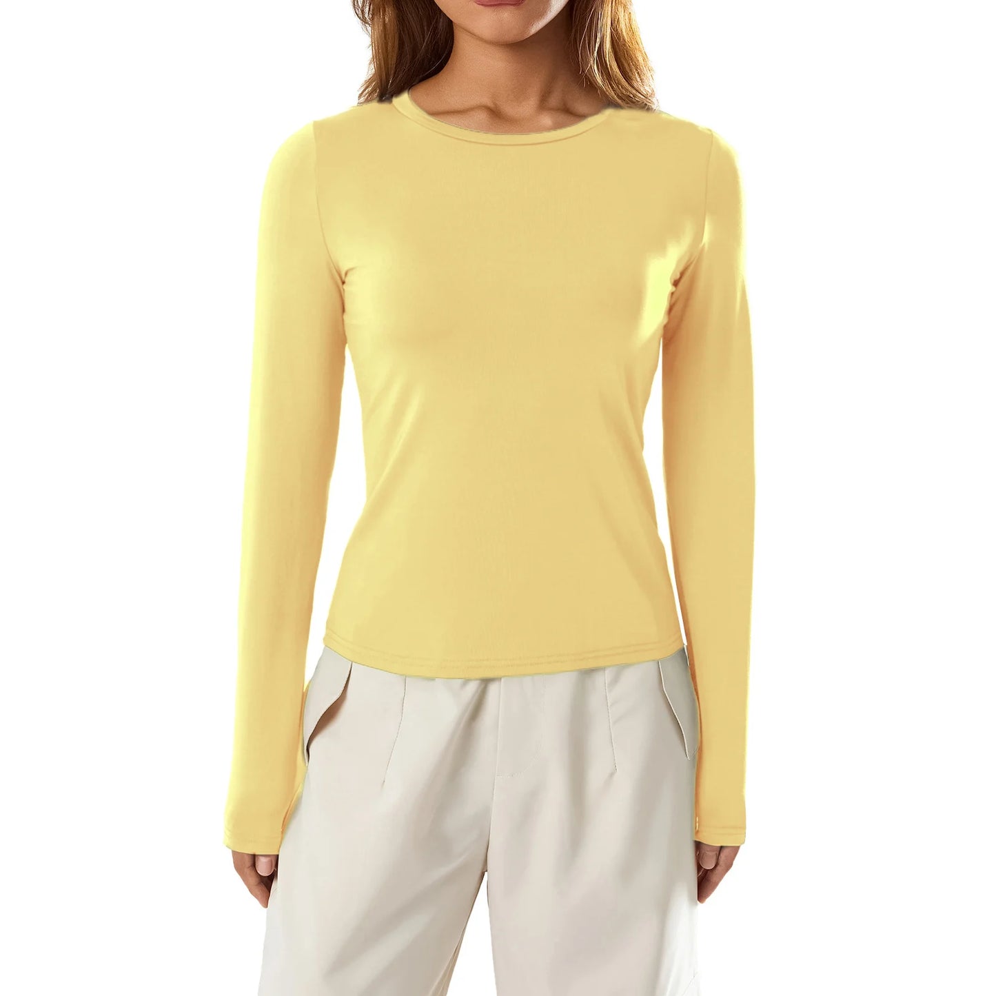 Women Long Sleeve T-Shirts Crew Neck Casual