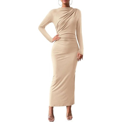 Elegant Ruched Long Sleeve Maxi Dress