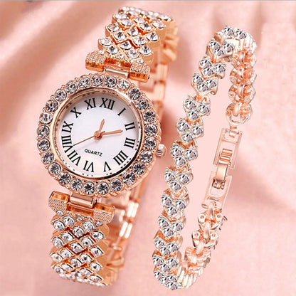 Women Watch Bracelet Set Diamond Steel Band