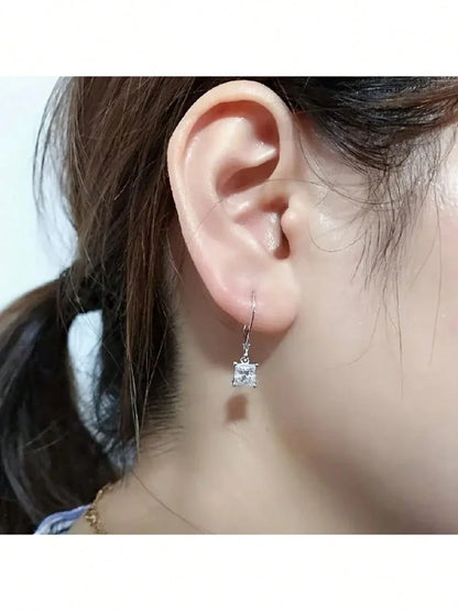 Square CZ  Hoop Earrings Sterling Silver Hypoallergenic