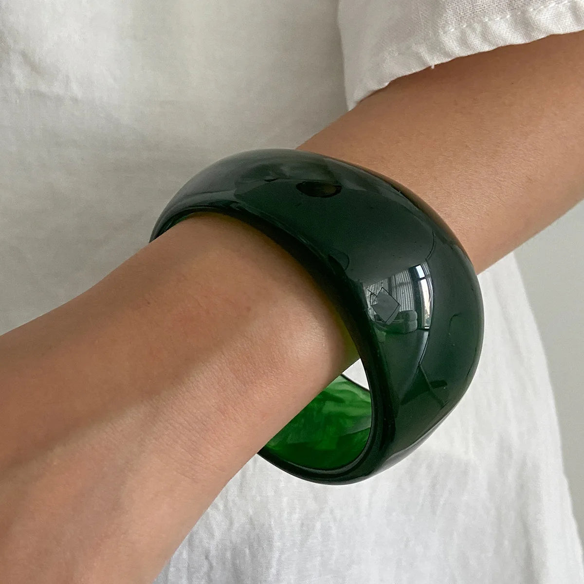 Green Resin Acrylic Irregular Wide Bangle Bracelet