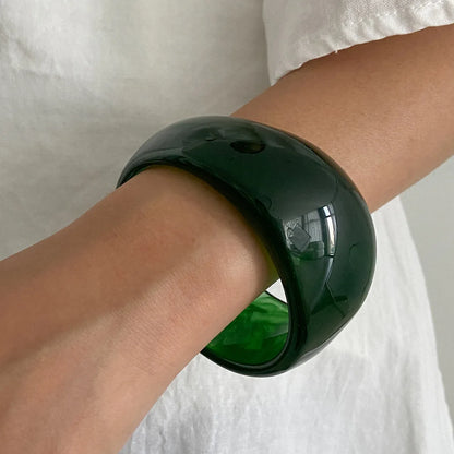 Green Resin Acrylic Irregular Wide Bangle Bracelet