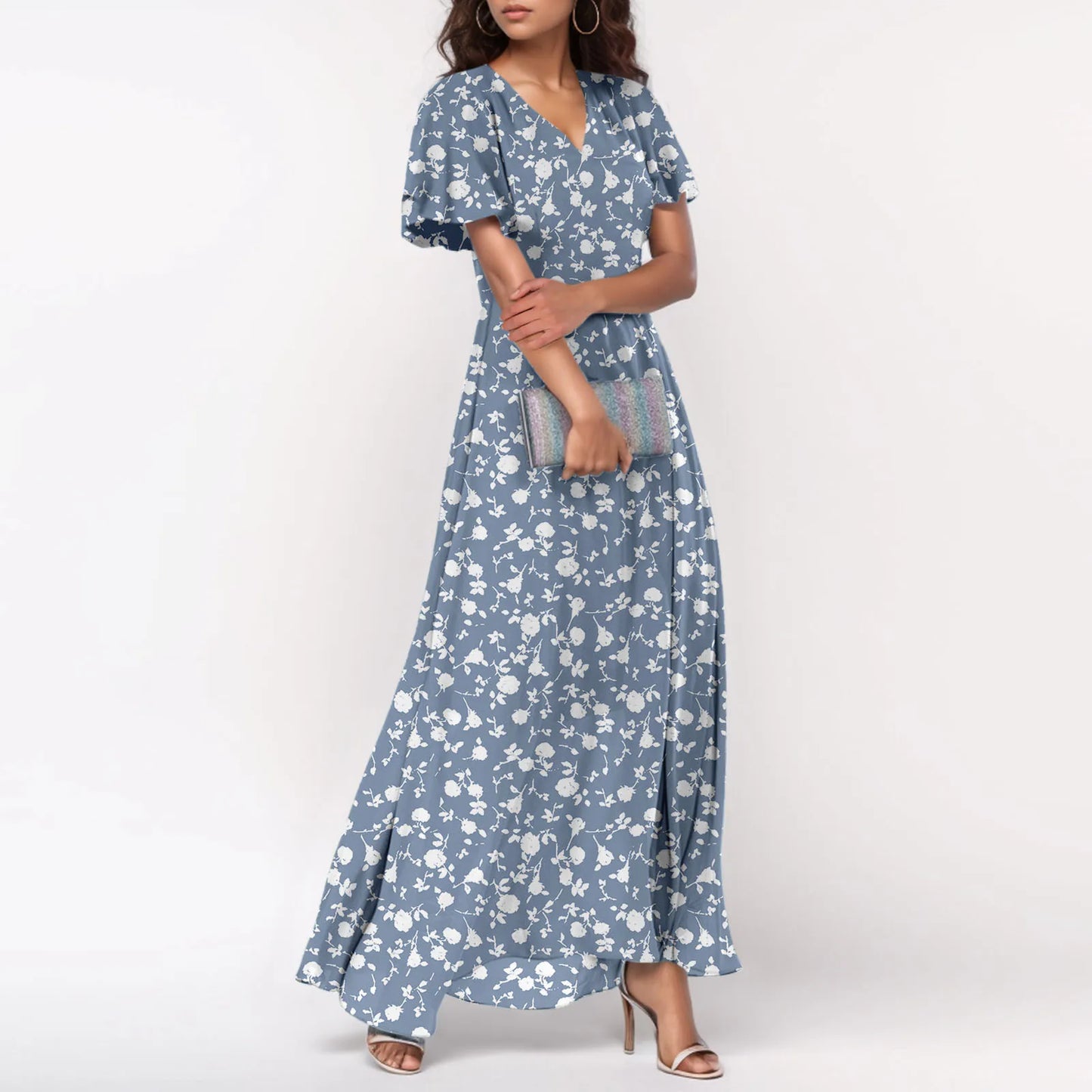 Casual Short Sleeve Floral Maxi Dresses