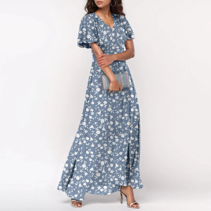 Casual Short Sleeve Floral Maxi Dresses