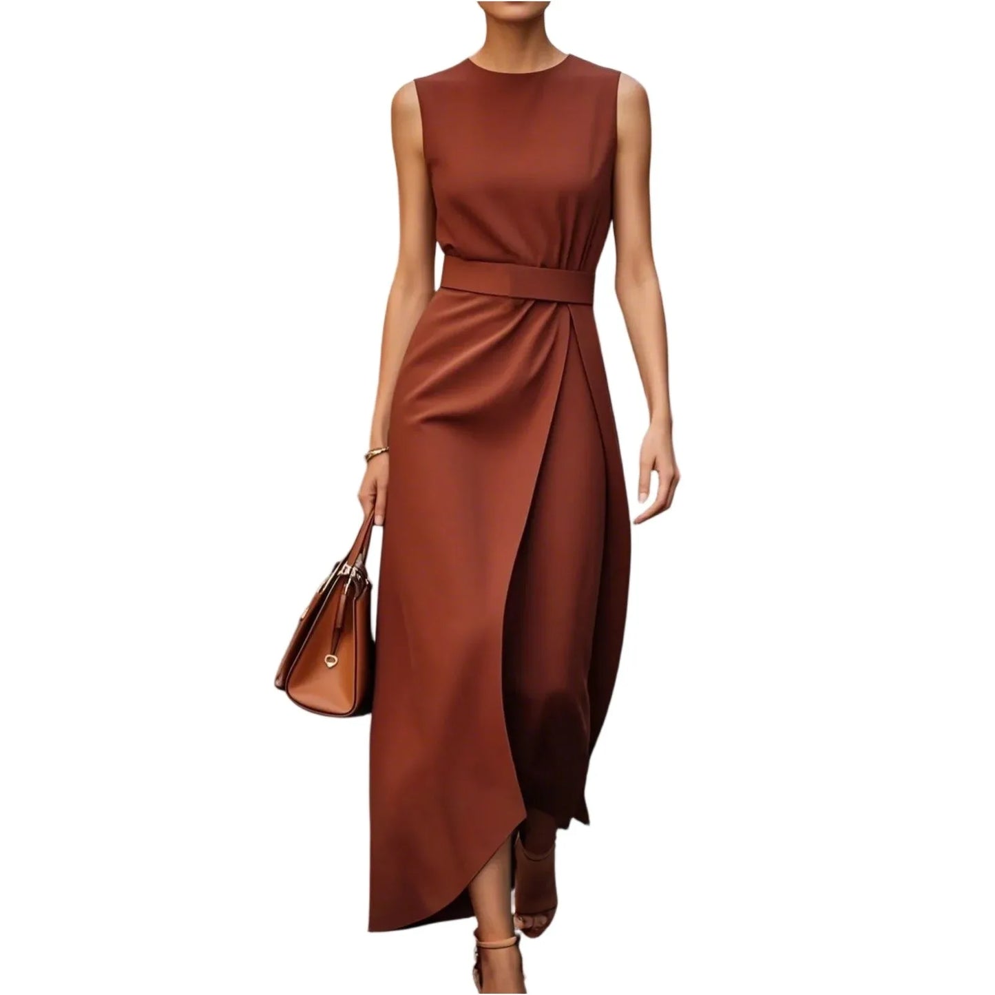 Casual Round Neck Sleeveless Dress With Belt
