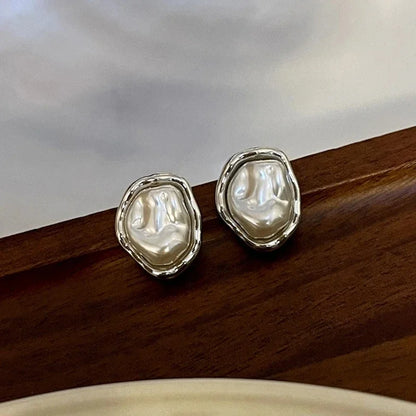 Pearl Earrings Gold Color Round Ear clip Dangle