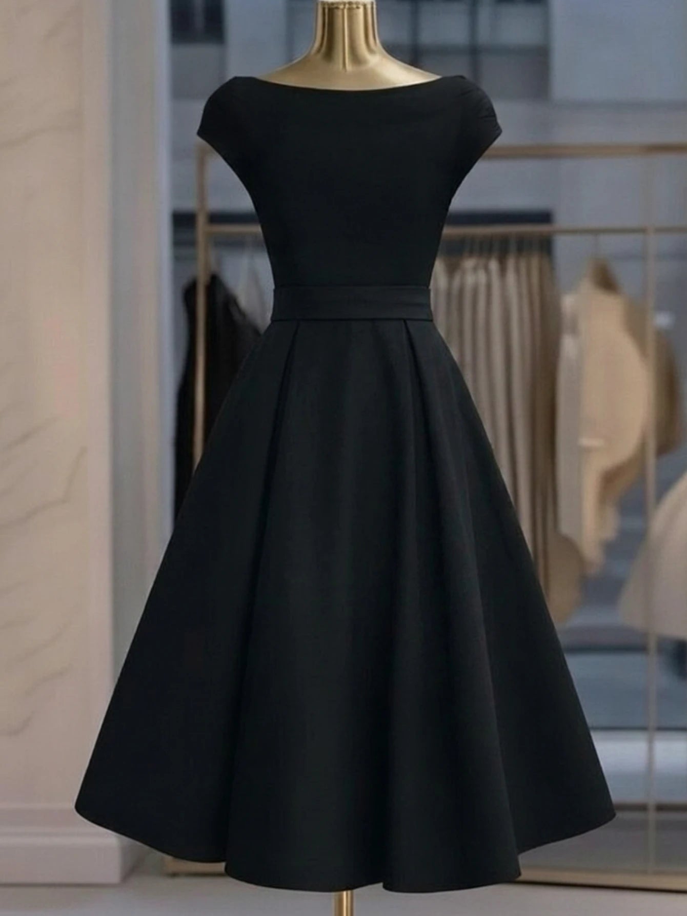 Black Off Shoulder Bow Waist Midi Dress