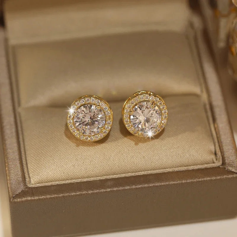 Luxury White Zirconia Stud Earrings Gold Color