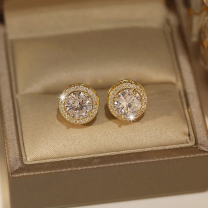 Luxury White Zirconia Stud Earrings Gold Color