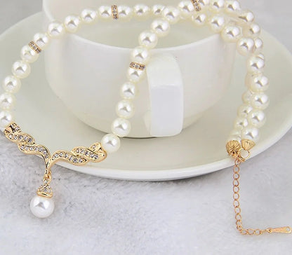 Pearl Jewelry Set Necklace Earrings Wedding  Gold Color