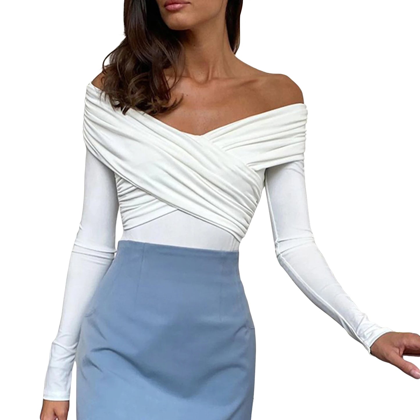 Front Cross V-Neck Long Sleeve Off Shoulder Shirts