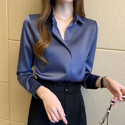 Satin Women Blouse Silk Elegant Luxury