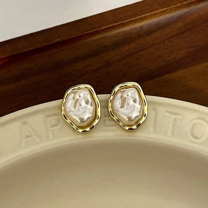 Pearl Earrings Gold Color Round Ear clip Dangle