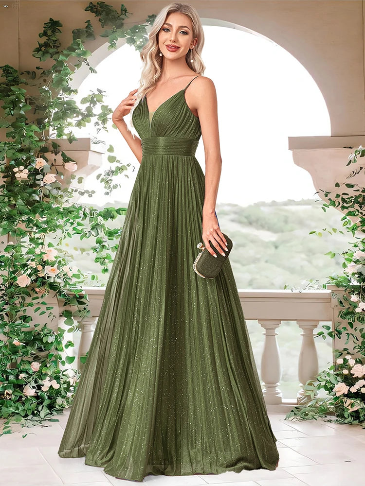 Elegant A-Line Backless V-Neck Evening Gown