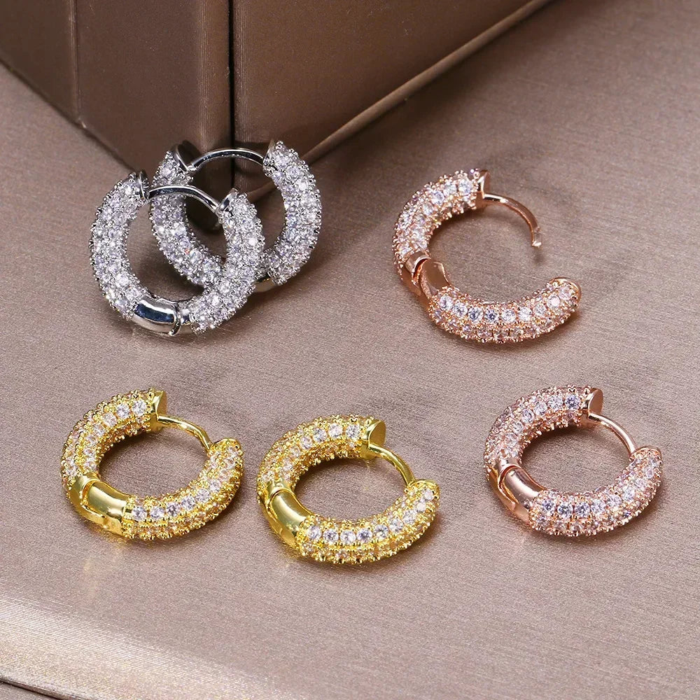Silver Hoop Earrings Zirconia 14K Gold Plated