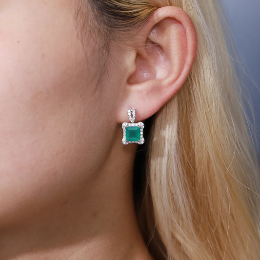 3.77Ct Green Agate Gemstone Earrings Sterling Silver