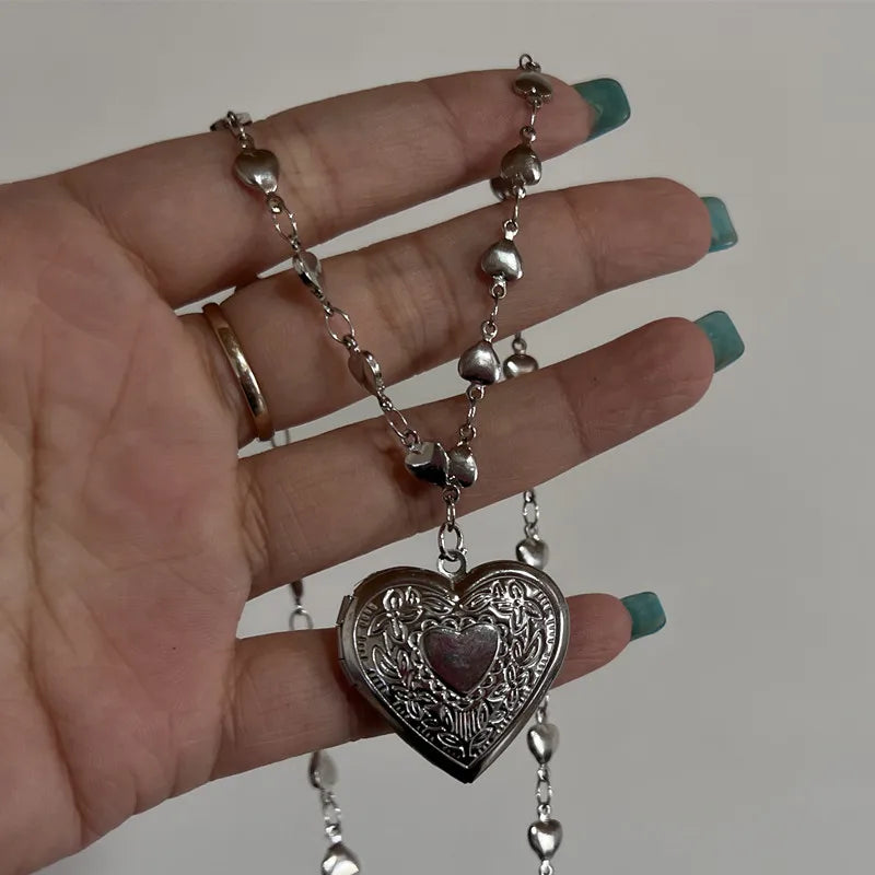 Heart Locket Stainless Steel Photo Frame Charm Necklace