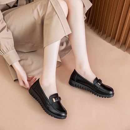 Ballet Flats Shoes -  Slip-On,  Leather Upper,  PU Sole, Comfortable