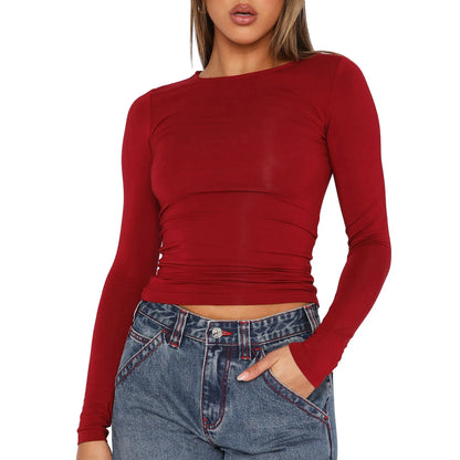 Women Long Sleeve T-Shirts Crew Neck Casual