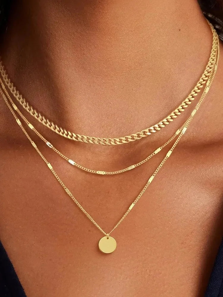 14K Gold Plated Layering  Women Necklaces Set