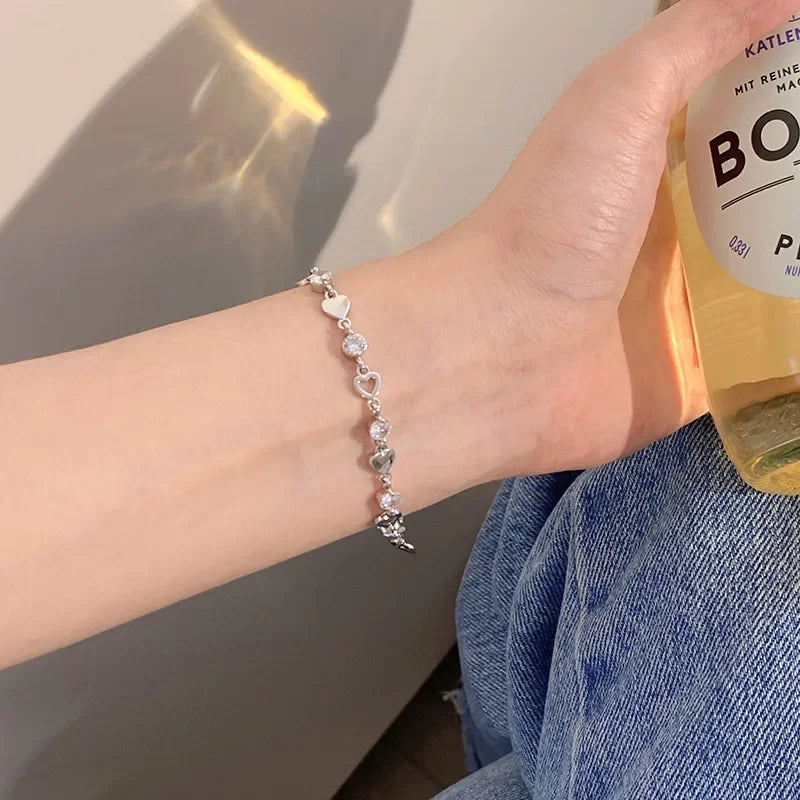925 Silver Heart Zircon Bracelet for Women