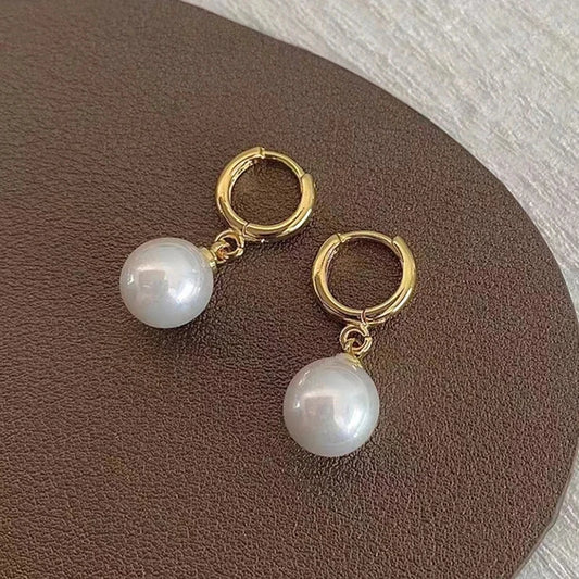 Pearl Earrings Gold Color Round Ear clip Dangle