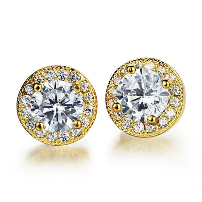 Luxury White Zirconia Stud Earrings Gold Color