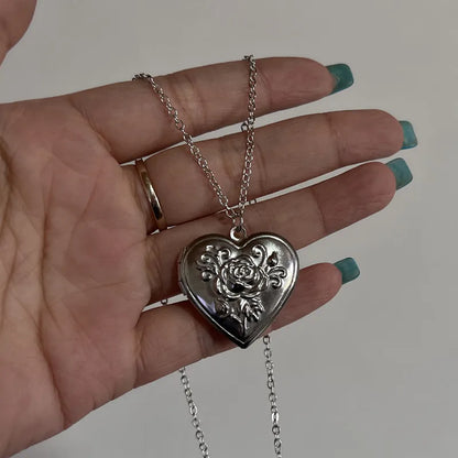 Heart Locket Stainless Steel Photo Frame Charm Necklace