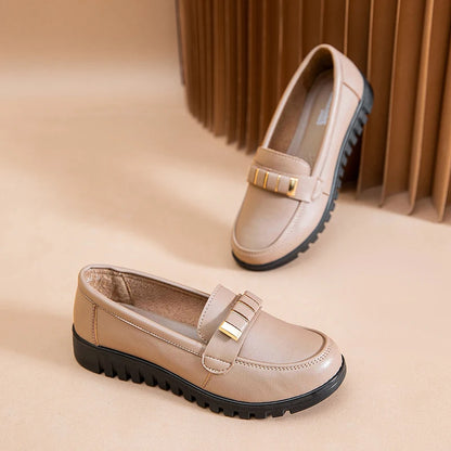 Ballet Flats Shoes -  Slip-On,  Leather Upper,  PU Sole, Comfortable