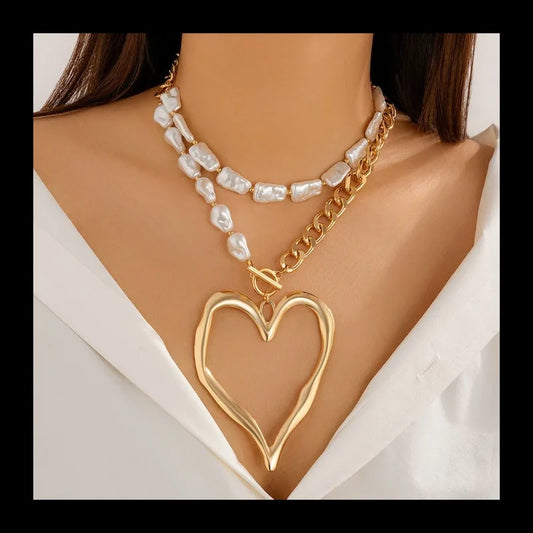 Hot-selling Exaggerated Double-layer Baroque Imitation Pearl Necklace