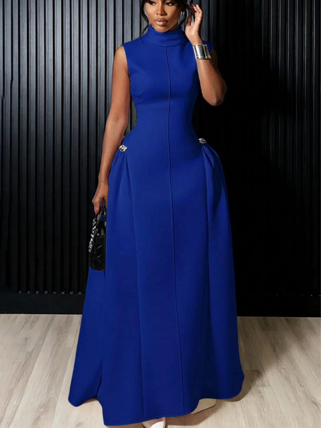 Red High Neck Flared Maxi Formal Dress