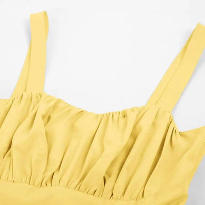 Butter Yellow Square Neck High Waist Knee Dress
