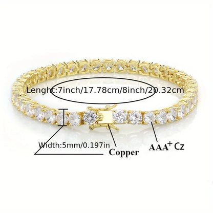 New Pure Copper Tennis Chain Bracelet - Zirconia Jewelry