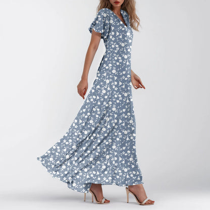 Casual Short Sleeve Floral Maxi Dresses