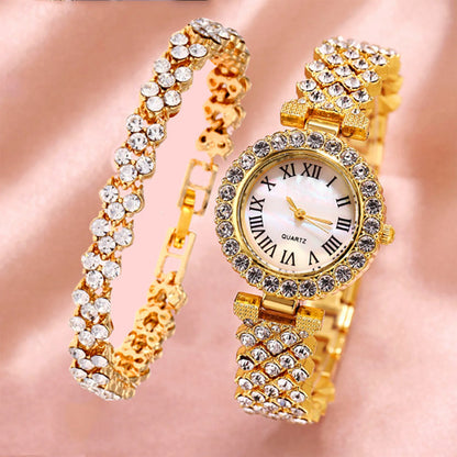 Women Watch Bracelet Set Diamond Steel Band