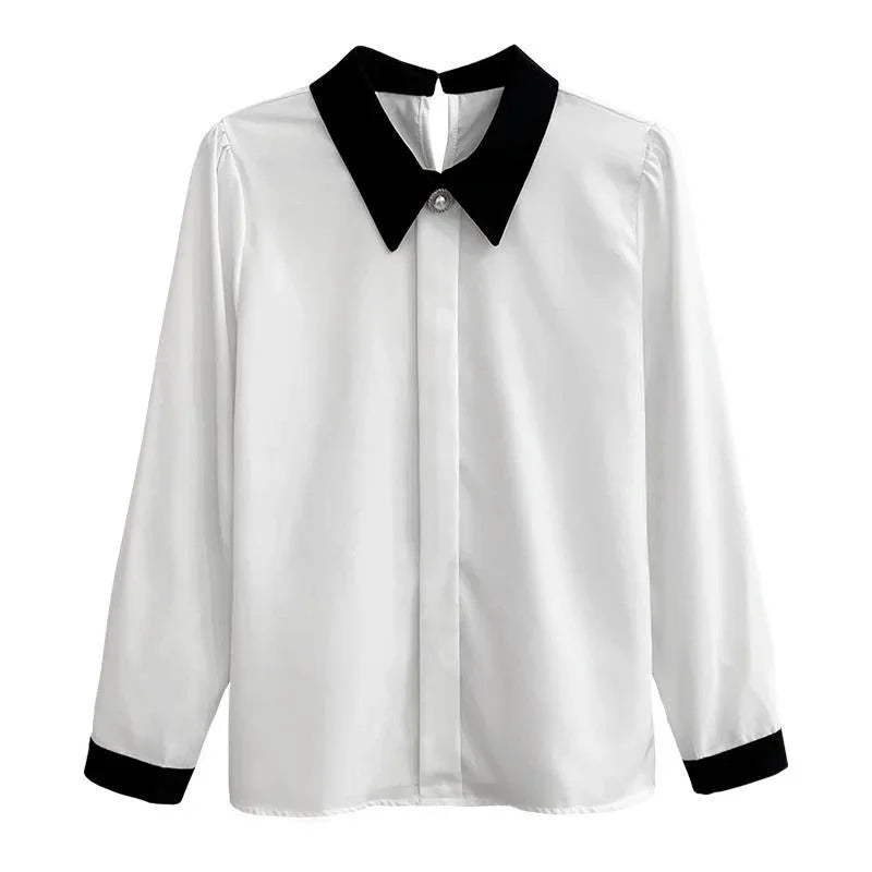 Women Blouses Casual Long Sleeve Turn-down Collar