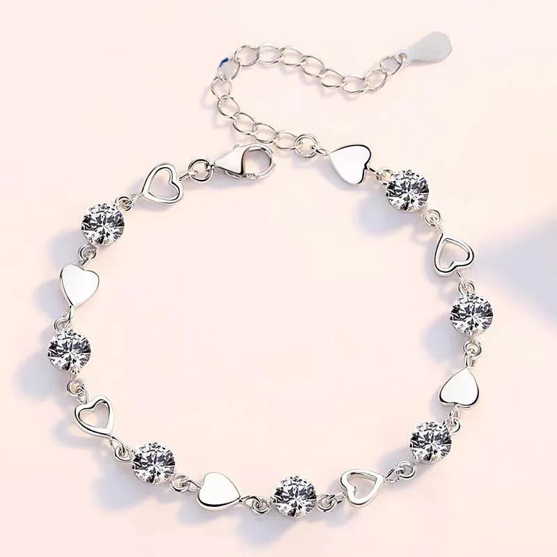 925 Silver Heart Zircon Bracelet for Women
