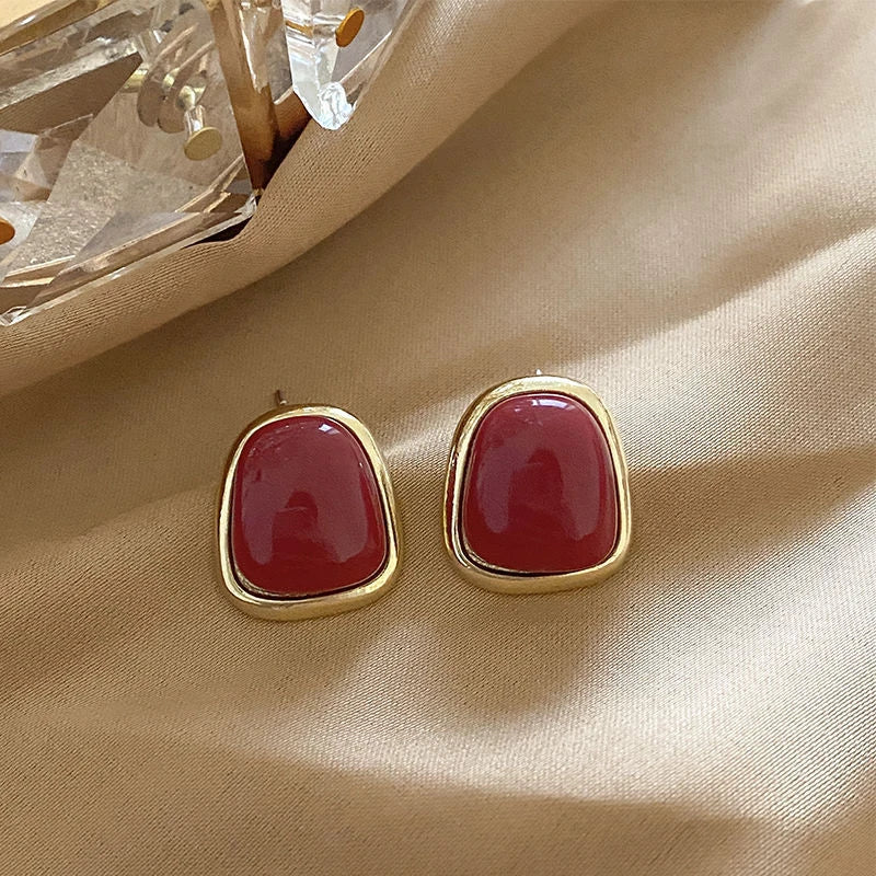 Vintage  Red Stud Earrings Geometric
