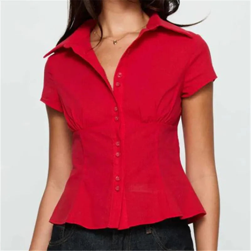Women Button-up Shirt Slim Fit Blouse