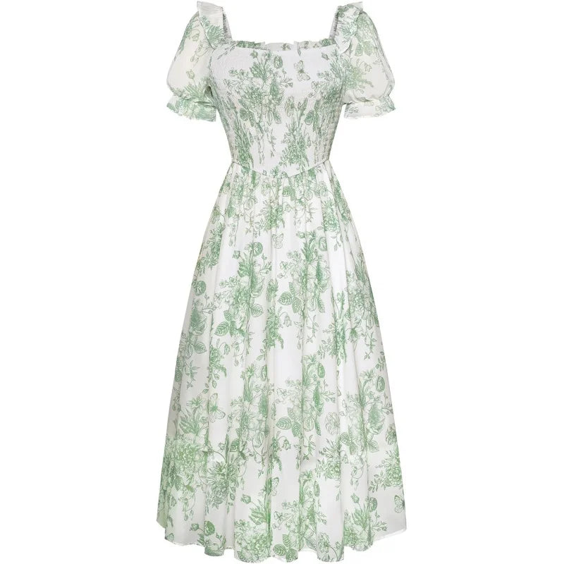 Floral Puff Sleeve A-Line Summer Dress