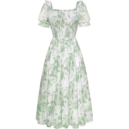 Floral Puff Sleeve A-Line Summer Dress