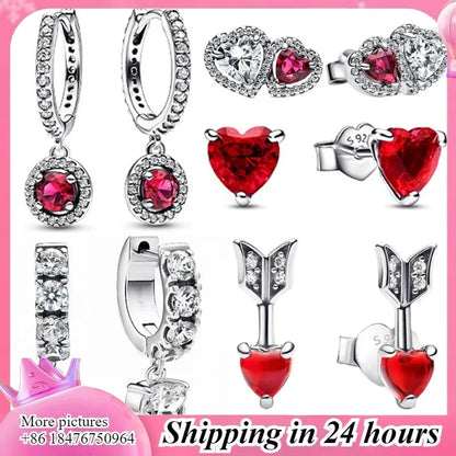 Square CZ Earrings, Red CZ, Sterling Silver, dangle